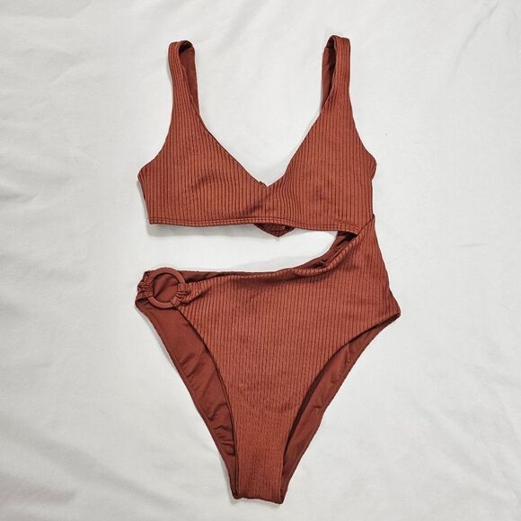 NWOT Monday Swimwear St. Barth's One Piece in Copper Wide Rib - Size L - Picture 1 of 9